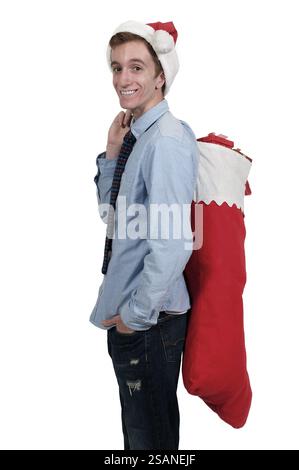 Handsome young man wearing a Santa hat Stock Photo