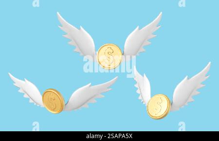 Flying golden coins isolated on white transparent background. Vector ...