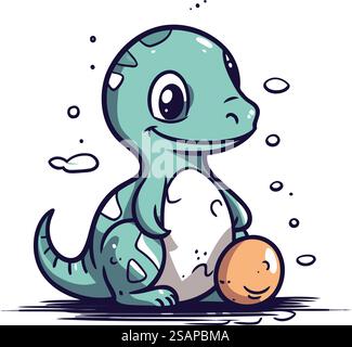 Cute dinosaur baby in egg hatching in cartoon style isolated on white ...