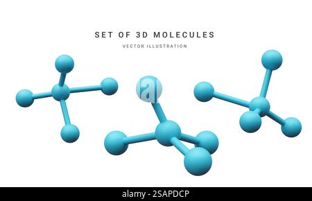 Set of 3d realistic abstract molecules isolated on white background ...