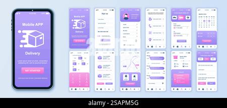 Delivery mobile app interface screens template set. Online account ...