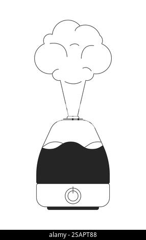 Humidifier releasing steam black and white 2D line object Stock Vector