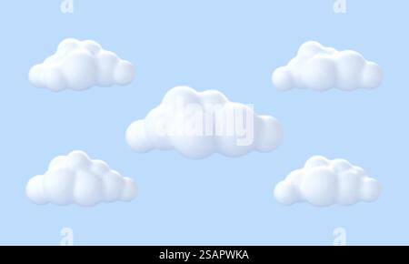 White 3d clouds set isolated on a blue background. Stock Vector