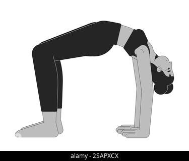 African american woman in bridge yoga pose black and white 2D line character Stock Vector