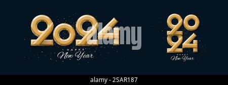 New Year Event Design. With modern gold numbers in the black background. Design is suitable for banners, posters, social media new year greetings. Stock Vector