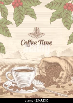 Cup of coffee in vintage style. Macchiato in a glass. Hand drawn ...