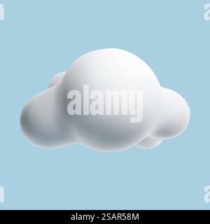 White 3d clouds isolated on a blue background. Render soft round cartoon fluffy clouds icon in the blue sky. Stock Vector