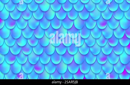 Mermaid scales. Magical fish pattern. Marine animal skin seamless texture. Abstract iridescent blue background with shine and color gradient. Vector s Stock Vector