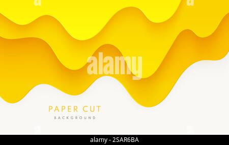 Abstract yellow orange paper cut wavy shapes layers on white background. Vector background with yellow honey or melting caramel syrup. Flow of sweet sticky liquid. Cheese flat cartoon design. Stock Vector