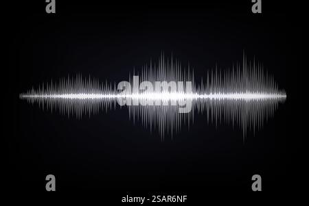 Sound waves. Abstract digital signal. Black and white equalizer indicators. Voice graph meter. Audio pulse electronic tracks. Minimal horizontal line with sharp peaks. Vector sonic vibration spectrum. Sound waves. Abstract digital signal. Black and white equalizer indicators. Voice graph meter. Audio electronic tracks. Horizontal line with sharp peaks. Vector sonic vibration spectrum Stock Vector