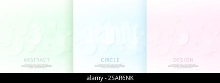 Set of abstract circles green, blue and pink color overlapping layered on white background. Modern luxury gradient geometric circular shape. Dotted pattern texture pastel color. Vector illustration Stock Vector
