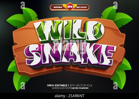 Wild Snake cartoon adventure Bold 3D Editable text Effect Style Stock Vector