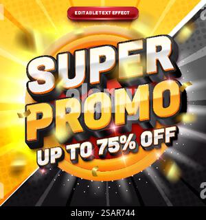 Super Promo Discount 3D editable text effect template Stock Vector