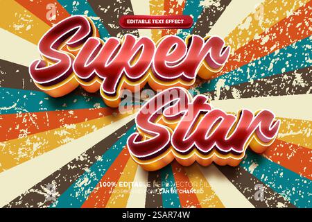 Super Star Retro Vintage 3D Text Effect Editable Stock Vector
