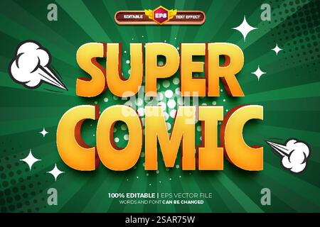 Super Comic cartoon game adventure editable text effect logo template Stock Vector