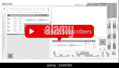 Image of subscribes text and data processing over white background Stock Photo