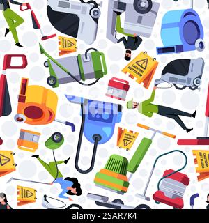 Vacuum cleaner pattern. Equipment for industrial cleaning commercial realestate garish vector seamless background template. Illustration of vacuum equipment pattern. Vacuum cleaner pattern. Equipment for industrial cleaning commercial realestate garish vector seamless background template Stock Vector