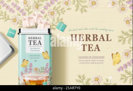 Engraved herbal tea bag ad Stock Vector
