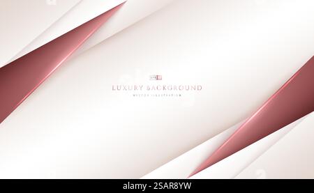 Abstract pink gold geometric overlapping on cream, white color background with space for your text. Luxury and elegant style. Modern and minimal template design. Vector illustration. Stock Vector
