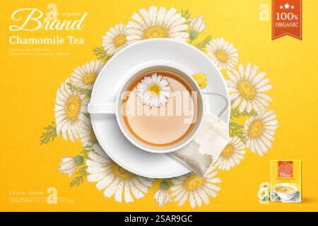 Refreshing chamomile tea ads Stock Vector