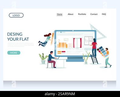 Design your flat vector website template, web page and landing page design for website and mobile site development. Online interior design services.. Design your flat vector website landing page design template Stock Vector