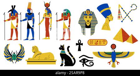 Set of ancient Egyptian gods and goddesses. Vector flat characters of ...