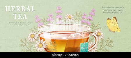 Engraved herbal tea ad Stock Vector