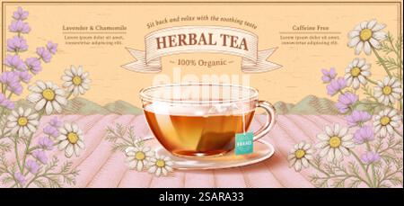Engraving herbal tea ads Stock Vector