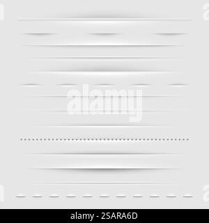 Realistic web dividers. Horizontal empty paper form elements, decorative horizontal ribbons and folds for web design. Vector set of horizontal realistic grey border illustration. Realistic web dividers. Horizontal empty paper form elements, decorative horizontal ribbons and folds for web design. Vector set Stock Vector