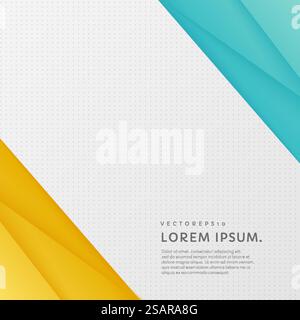 White, yellow and green blue color paper dimension overlapping layer background with shadow. Abstract pastel geometric pattern design. Modern and minimal template. Vector illustration Stock Vector