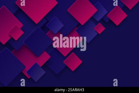 Modern dark blue and pink purple color square overlap pattern on background with shadow. Abstract trendy color geometric shape with copy space. Futuristic and technology concept. Vector EPS10. Stock Vector