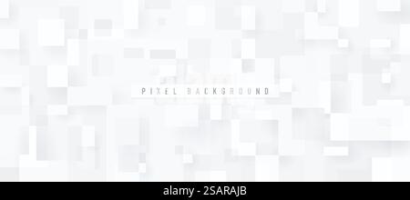 Modern technology white and grey square background. Pixel pattern texture. Abstract geometric silver color overlapping layered futuristic style with copy space. Vector illustration Stock Vector