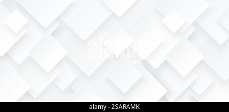 Modern white and light grey square overlapped pattern on background with shadow. Abstract silver color geometric shape with copy space. Simple and minimal banner design. Vector EPS10. Stock Vector