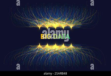 Big data streams. Digital technology visualization, network flow order and abstract database nodes connections vector concept illustration of big data network. Big data streams. Digital technology visualization, network flow order and abstract database nodes connections vector concept illustration Stock Vector