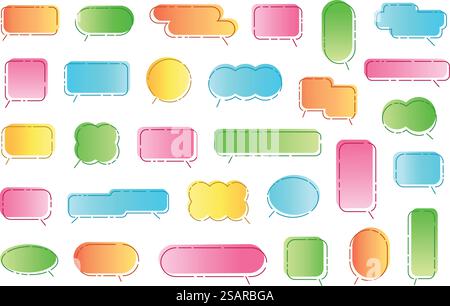 Line callout frames. Speech bubbles, linear talk balloon sign with thin line border and gradient. Discussion frame with editable stroke paths vector set. Round, square borders isolated collection. Line callout frames. Speech bubbles, linear talk balloon sign with thin line border and gradient. Discussion frame with editable stroke paths vector set Stock Vector