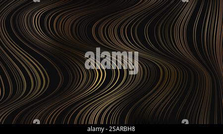 Abstract liquid dynamic black, grey and golden waves background. Fluid dark marble texture pattern design. Modern wavy line stripes texture. Luxury and elegant style. Vector illustration Stock Vector