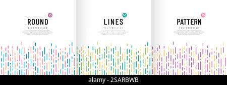 Set of colorful vertical stripes lines and round dots pattern on a white background with copy space. Random lines texture in trendy color. Simple and minimal flat banner design. Vector illustration. Stock Vector