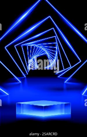3d blue neon product display stage Stock Vector