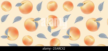 Apple, peach or apricot vector seamless pattern. Fruits  with leaves. Trendy hand drawn textures. Summer tropical endless background. Modern design for paper, cover, packaging, interior decor. EPS10 Stock Vector