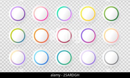 Blank button vector set. White round icons with colorful circles inside. Template for Infographics design Stock Vector