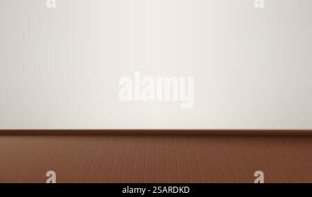 Realistic wood floor and white wall. Empty background with wooden brown parquet eps10 Stock Vector
