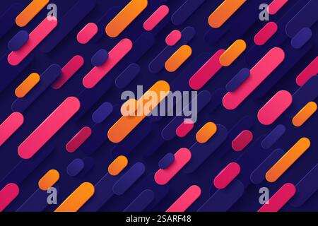 Dynamic pink and orange gradient color round diagonal stripes overlap on dark blue background. Abstract trendy color design. Modern banner web template. Futuristic technology style. Vector EPS10 Stock Vector