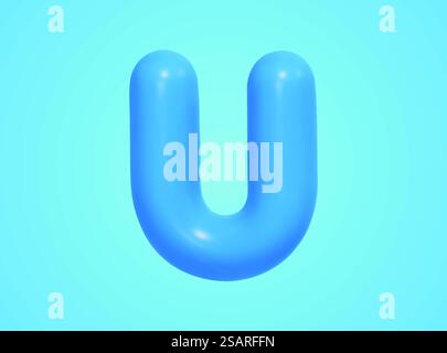 3d illustration of blue matt uppercase letter U balloon, isolated on blue background. Stock Vector