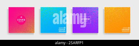 Set of abstract wavy dots pattern with pink, blue, purple, orange yellow vibrant color. Trendy color dots texture collection design. Can use for cover, poster, banner web, flyer,  Print ad. Vector EPS Stock Vector