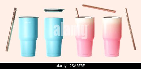 Pastel tumblers bottle mockup Stock Vector