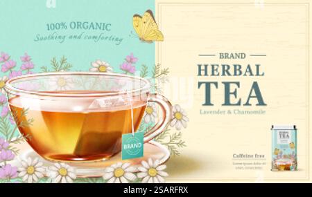 Lavender and Chamomile tea ad Stock Vector