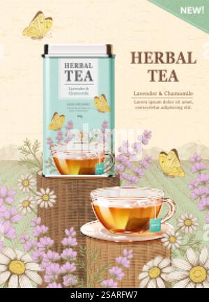 Engraved herbal tea ad Stock Vector