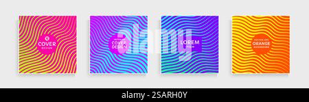 Set of abstract wavy lines pattern with pink, blue, purple, orange yellow vibrant color. Trendy color stripes texture collection design. Can use for cover, poster, banner web, flyer. Vector EPS10 Stock Vector