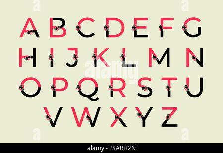 Handshake font. Corporate emblem alphabet with parts of letter shake hands, success deal and alliance concept sign. Helping hand letters vector set. Business logotype with agreement gesture. Handshake font. Corporate emblem alphabet with parts of letter shake hands, success deal and alliance concept sign. Helping hand letters vector set Stock Vector