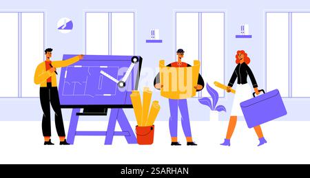 Builders, engineers, architects professional construction team workers. Illustration of construction helmet and worker, business professional architect. Builders, engineers, architects professional construction team workers Stock Vector